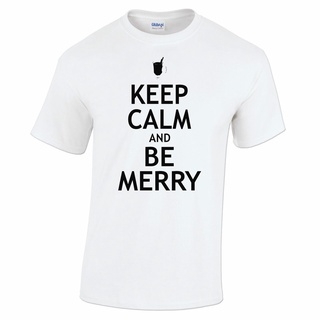 เสื้อยืด ผ้าฝ้าย 100% พิมพ์ลายกราฟฟิค Keep Calm And Be Merry Drinking Xmas Mulled Wine สําหรับผู้ชายS-5XL
