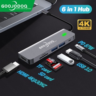 เช็ครีวิวสินค้าGOOJODOQ 6 In 1 อะแดปเตอร์ฮับ USB Type-C การ์ดรีดเดอร์ HDMI USB C เป็น USB 3.0 สําหรับ