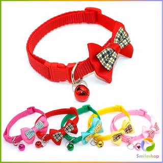 Smileshop ปลอกคอโบว์น่ารัก + กระดิ่ง เลือกสีได้ สายปรับได้ยาว Pet collar