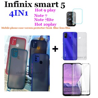 [4IN1] Infinix Smart 5/Hot 9/hot 10 play/Note 7 กล่องป้องกันเลนส์กล้องป้องกันการกระแทก เคสโทรศัพท์แบบแข็ง ฝาหลังฝ้า + ฟิล์มแข็ง + ด้านหลัง
