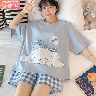 ♥ชุดนอน ลายการ์ตูน♥ชุดนอนแขนสั้น 100% ลายการ์ตูนเจ้าหญิงน่ารัก พลัสไซซ์ สไตล์ตะวันตก เหมาะกับฤดูร้อน สําหรับผู้หญิง