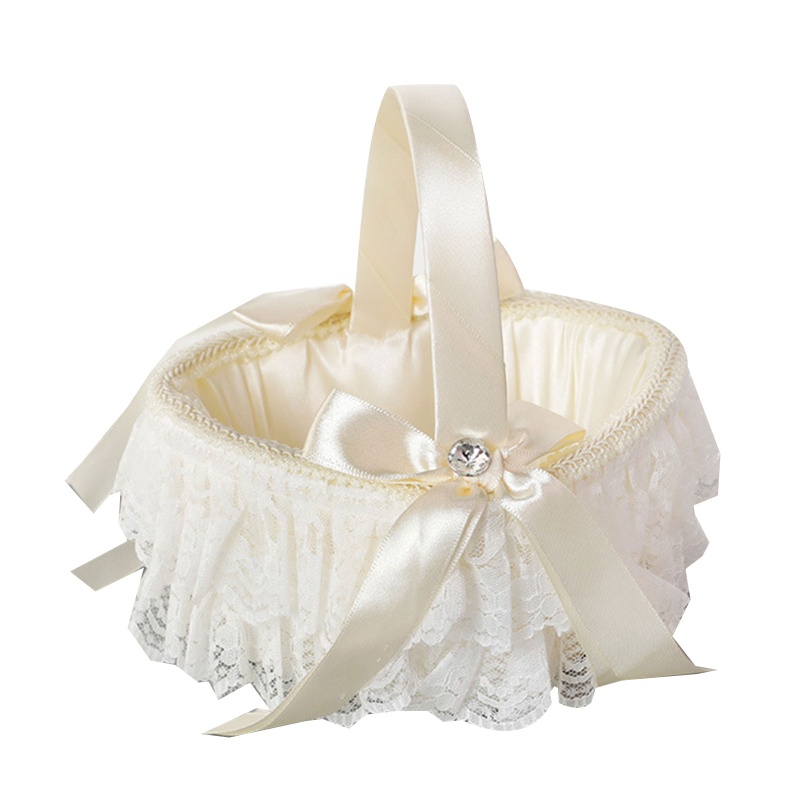 autu-ตะกร้าผ้าซาติน-แต่งลูกไม้-ประดับโบว์-สีขาว-สวยงาม-สําหรับใส่ดอกไม้-งานแต่งงาน