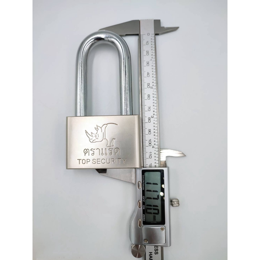 กุญแจ-ไส้ทองเหลืองแท้-ตราแรด-สีเงิน-60-mm-คอยาว-เหล็กชุบแข็ง-ป้องกันการตัด-เลือย-กุญแจล๊อคบ้าน