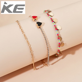 Accessories Round tassel heart anklet 3-piece set Colorful rice bead heart anklet set for girl