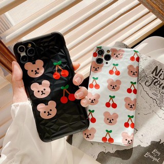 เคสไอโฟน เคสซิลิโคน 11 promax iPhone case เคสนิ่ม เนื้อซิลิโคน for iPhone X XS MAX XR  7+ 8PLUS หมีเชอรี่เรียงดำ TPU-R13