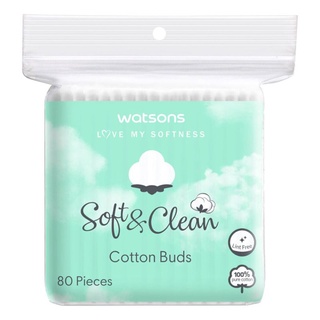 Watson Cotton Buds 80 Pieces soft &amp; clean วัตสันสำลีก้าน 80 ก้าน ใยฝ้ายธรรมชาติ 100%