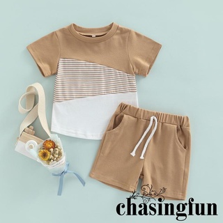 Chf- ชุดเสื้อยืดแขนสั้น และกางเกงขาสั้น สีขาว แฟชั่นฤดูร้อน สําหรับเด็กผู้ชาย 2 ชิ้น