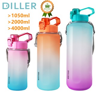 Diller 4L Large Sport Water Bottle BPA Free with Time Marker Silicone Straw Water Container Gallon Jug Drinking Bottles for Gym and Outdoors D58