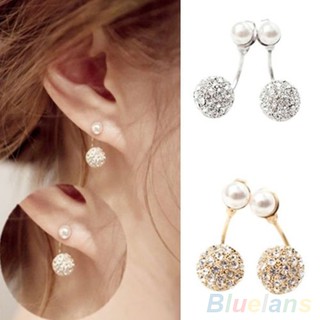 ⚡ สตรี Rhinestone เพิร์ลหน้า / หูหลัง Earbings Ear Studs Earbobs