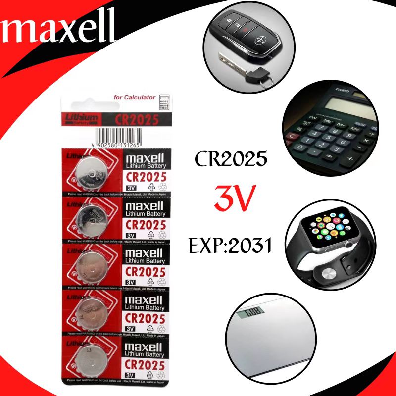 พร้อมส่ง-ถ่านกระดุม-maxell-cr2025-lithium-battery-3v-1แพ็คมี5ก้อน-ล็อตใหม่ล่าสุด-หมดอายุ2031