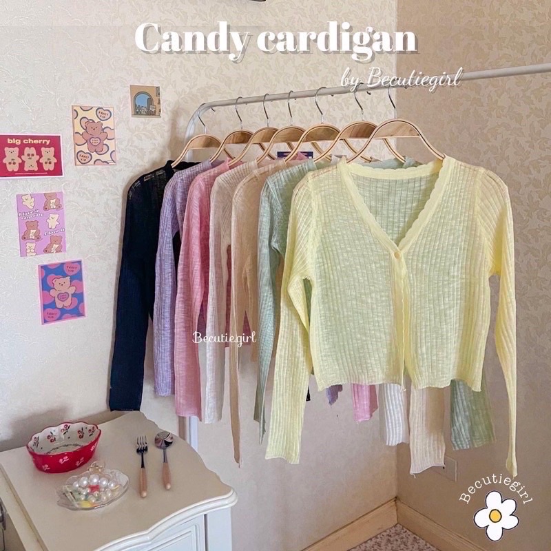 ภาพหน้าปกสินค้าBG ส่งเร็ว  ลด15% ไม่มีขั้นต่ำ WTBKNC  Candy Cardigan  คาร์ดิแกนไหมพรมผ้าบาง เสื้อคลุม เสื้อคลุมไหมพรม Becutiegirl