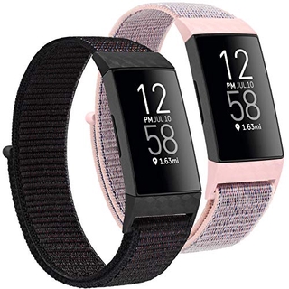 Nylon Band For Fitbit Charge 4 / Fitbit Charge 3 / Charge 3 SE Strap,Soft Sport Breathable Replacement Band for Women and Man(Pink Sand+Black)