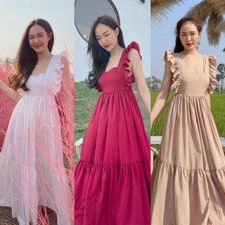 💥 มี 4 สี | แม็กซี่เดรสยาว ผูกโบว์หลังเว้า ใส่สบายๆ 💥