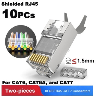 หัว RJ45  10หัว 2-Piece CAT6A & CAT7 Shielded RJ45 Modular Plug Connector 50μ 8P8C - RJ45 Connector Network Cable 1.5mm