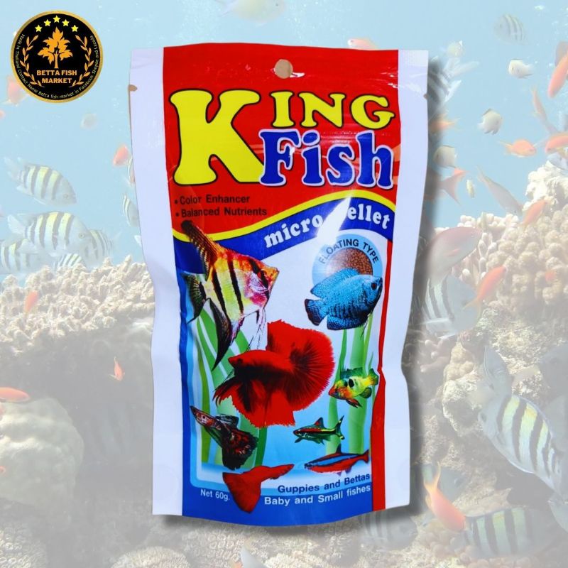 อาหารปลากัด-king-fish-micro-pellet-คิงฟิช-เม็ดเล็ก-ลอยน้ำ-60-g-สำหรับปลาเทวดา-ปลากัด-ปลากหางนกยูง-ปลากระดี่-ปลาสอด