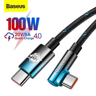 Baseus สายชาร์จ USB Type C 100W PD ชาร์จเร็ว 90 องศา C เป็น C QC4.0 5A สําหรับ Samsung S20 Macbook