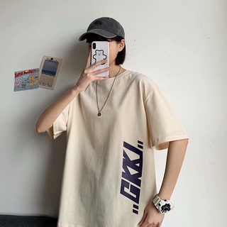 เสื้อยืดผ้าฝ้ายพิมพ์ลาย {}Mens plus size top t loose shirts oversized shirt Short Sleeved T shirt Summer Korean Style F