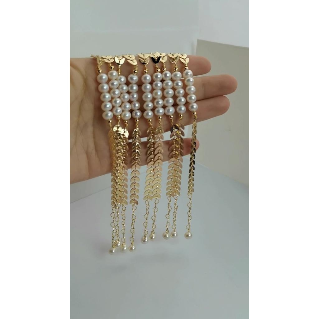 สร้อยข้อมือมุกน้ําจืด-ชุบทอง-14k-สามารถปรับได้-สําหรับผู้หญิง
