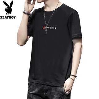 [S-5XL] Playboy เสื้อยืดแขนสั้น คอกลม ผ้าฝ้ายแท้ สไตล์เกาหลี แฟชั่นฤดูร้อน สําหรับผู้ชาย 2022