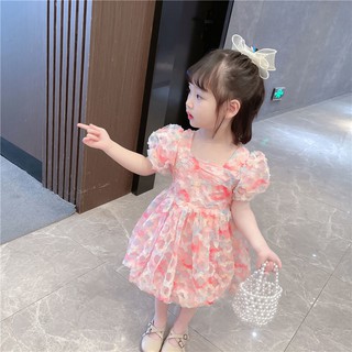 🍭เดรสเด็กผู้หญิง🍭 สลายดอกไม้ ตาข่าย  ชีฟอง แฟชั่นและน่ารัก ผ้านิ่ม ใส่สบาย