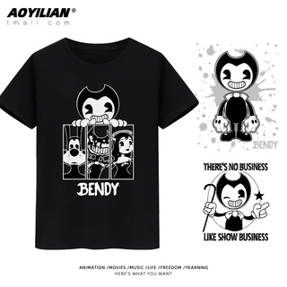 เสื้อยืดโอเวอร์ไซส์Bandy and the ink machine แขนสั้น bendy เกมอุปกรณ์ต่อพ่วงพิมพ์เสื้อยืดผ้าฝ้ายแท้หลวมเสื้อผ้าผู้ชายและ