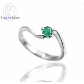 Finejewelthai-แหวนมรกต-แหวนเงิน-แหวนพลอยแท้-แหวนประจำเดือนเกิด-Emerald-Birthstone-Silver-Ring-R1073em