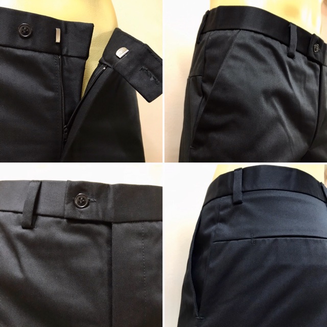 กางเกงสแล็คดำผ้ากำมะดิน-ไม่ยืด-ขากระบอกเล็ก-size-28-38