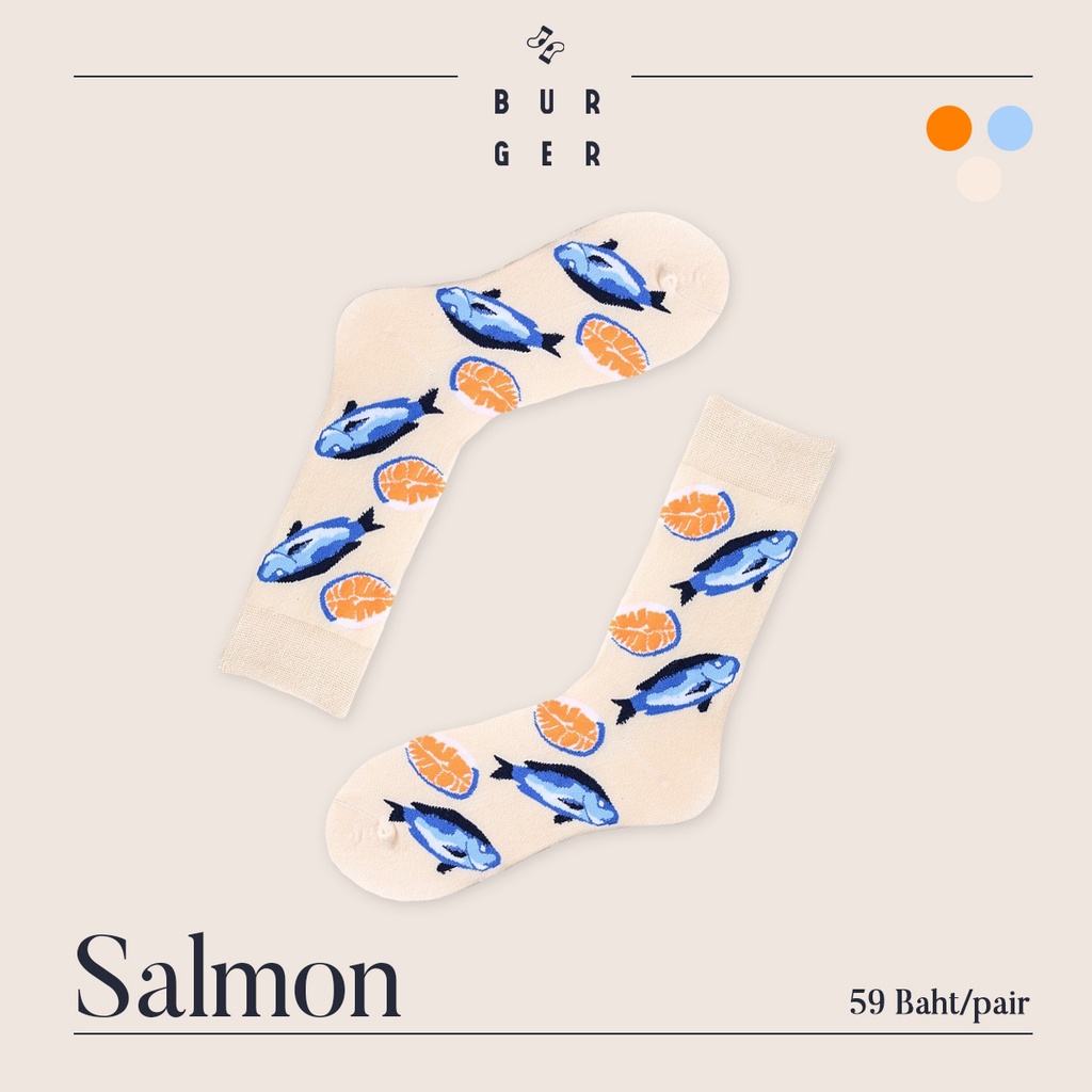 salmon-ถุงเท้าแฟชั่น-ลายแซลมอน-สายคิ้วท์-สายสตรีท-ถุงเท้าครึ่งแข้ง-ราคาถูก-คุณภาพดี