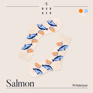 Salmon ถุงเท้าแฟชั่น ลายแซลมอน สายคิ้วท์ สายสตรีท ถุงเท้าครึ่งแข้ง ราคาถูก คุณภาพดี