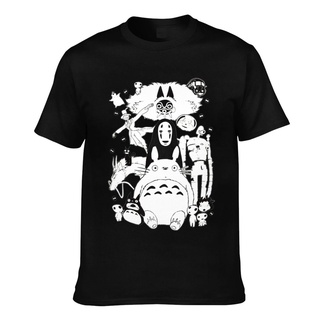 ขายเสื้อยืดผ้าฝ้ายผู้ชาย Studio Ghibli Art Totoro Spirited Away Mononoke สไตล์แฟชั่นที่เรียบง่าย