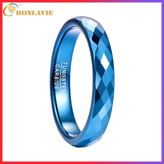 Bonlavie แหวนทังสเตนคาร์ไบด์แท้ 100% 4 มม. ขัดเงา สีฟ้า ใส่สบาย เครื่องประดับ สําหรับงานแต่งงาน
