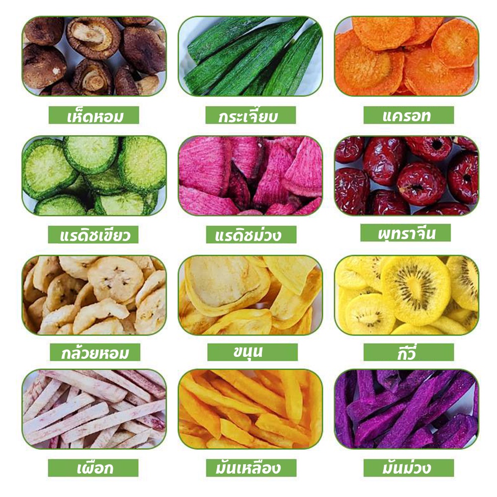 ผักและผลไม้อบกรอบ12ชนิด-250g-ไร้น้ำมัน-ผักอบกรอบ-เห็ดหอมกรอบ-กระเจี๊ยบกรอบ-ผักและผลไม้รวมอบแห้ง-ผลไม้อบกรอบ-ไม่อ้วน