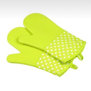 ถุงมือผ้า+ซิลิโคน กันร้อน 300°(สีเขียว)