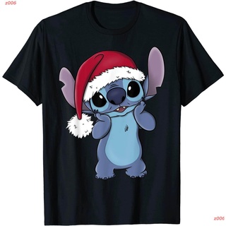 เสื้อยืดสีขาว คริสต์มาส Lilo &amp; Stitch Christmas Santa Hat Stitch Portrait T-Shirt เสื้อผู้หญิง Cotton เสื้อยืด เสื้อ