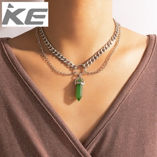 Simple emerald exaggerated pendant Elegant white collarbone chain French thick chain necklace