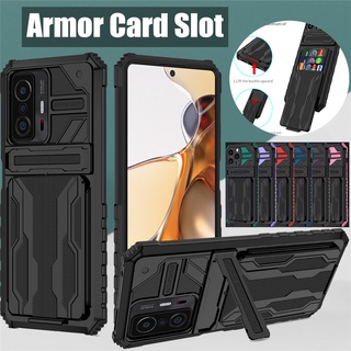 Hybrid Armor Shockproof Phone Case For Xiaomi Mi 11T Mi11T Pro Card Slot Bracket Stand Holder Back Cover