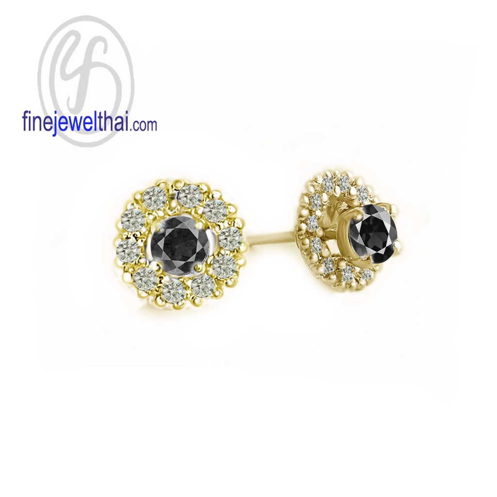 finejewelthai-ต่างหูนิล-นิล-ต่างหูเพชร-black-spinel-onyx-silver-earring-birthstone-e1083on00-เลือกสีตัวเรือนได้