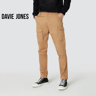 DAVIE JONES กางเกงขายาว ผู้ชาย ทรงเทเปอร์ สลิม สีกากี  Tapered Slim Fit Jeans in khaki CO0048KH