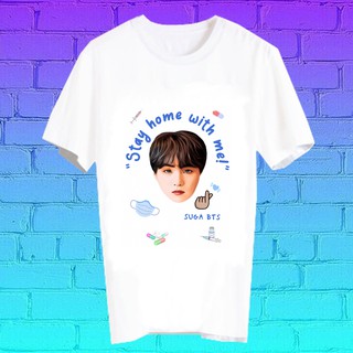 สั่งทำ เสื้อยืด Fanmade เสื้อแฟนเมด เสื้อยืดลาย โควิด19 covid19 STAY HOME WITH ME อยู่บ้านกับ BLK63 มินยุนกิ Min Yoongi