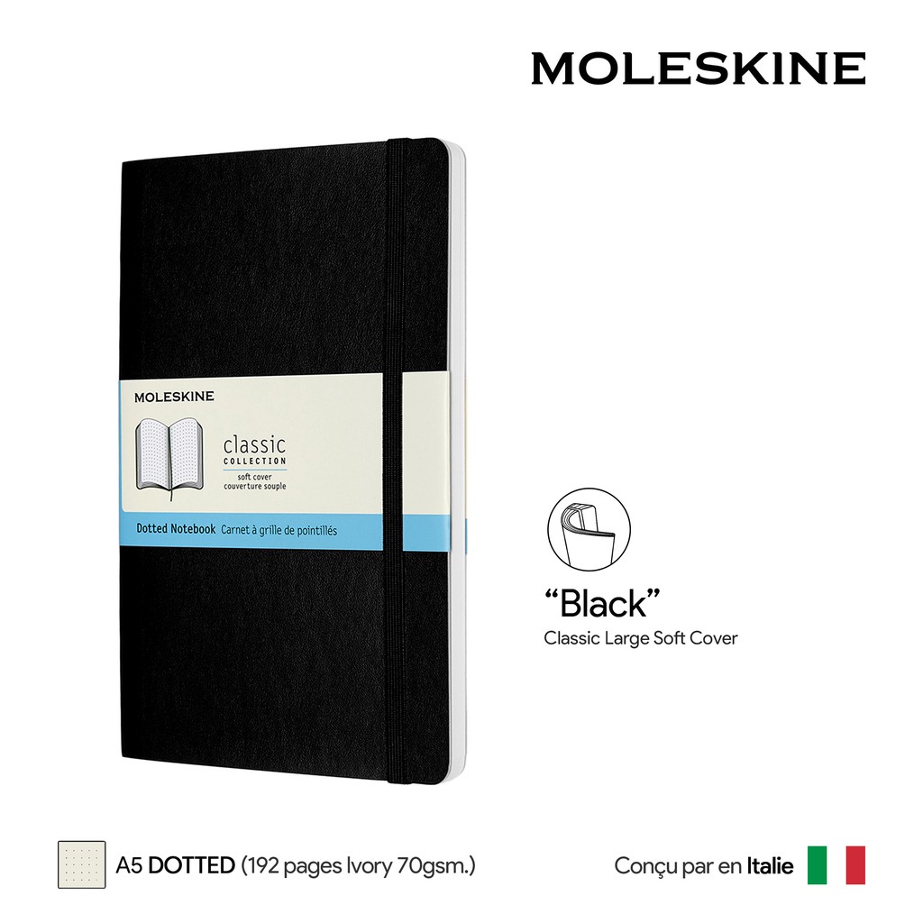 Moleskine Dotted Large Soft Cover (A5) (Black) สมุดโน๊ต Moleskine A5