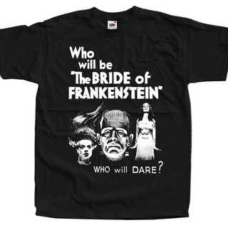 เสื้อยืดโอเวอร์ไซส์เสื้อยืดแขนสั้น ผ้าฝ้าย พิมพ์ลายโปสเตอร์ภาพยนตร์ The Bride Of Frankenstein V26 สีดํา สําหรับเจ้าสาวS-