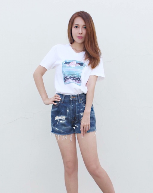 no-183-เสื้อยืดcotton100-คอวี-ลายเครื่องพิมพ์ดีดโบราณ