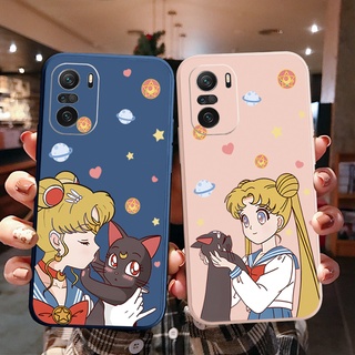 เคสโทรศัพท์มือถือ ขอบสี่เหลี่ยม ลายการ์ตูนเซเลอร์มูน สําหรับ Xiaomi Redmi Note 10 Pro 9S 9A POCO X3 NFC M3 Pro 5G