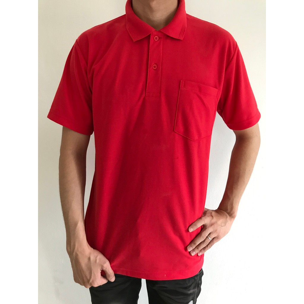 ภาพสินค้าพร้อมส่ง เสื้อโปโลสีพื้น เสื้อคอปก เสื้อโปโล-สีแดงผู้ชาย จากร้าน laohe11 บน Shopee ภาพที่ 2