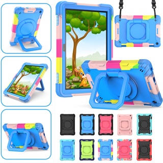 Shockproof Kids Case For Apple iPad 7th/8th/9th Gen 10.2" 2019/2020/2021 iPad Air 3 10.5 2019 Air 4 10.9 2020 iPad mini 6 3 layers protection Silicone+PC 360 Rotating Handle Heavy-duty Anti-drop Tablet Protective Case Cover with shoulder strap