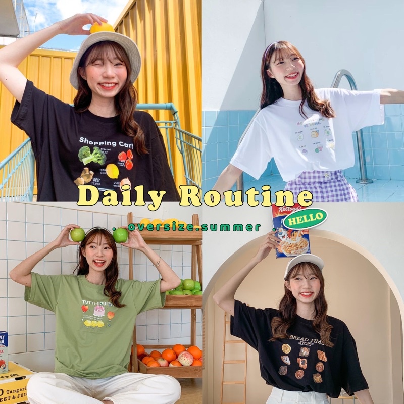 ภาพหน้าปกสินค้า(oversize.summer) เสื้อยืดโอเวอร์ไซส์ สุดคิ้วท์ - Daily Routine (พร้อมส่ง) /OV-T-0016