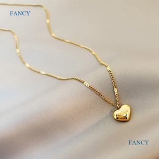 Fancy สร้อยคอโซ่ จี้คริสตัล รูปหัวใจ สีทอง เรียบง่าย แฟชั่นสําหรับผู้หญิง