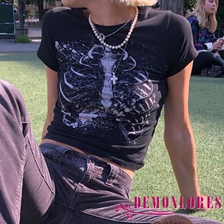 Demq- เสื้อยืดลําลอง คอกลม แขนสั้น พิมพ์ลาย แบบสวมหัว แฟชั่นฤดูร้อน สําหรับสตรี