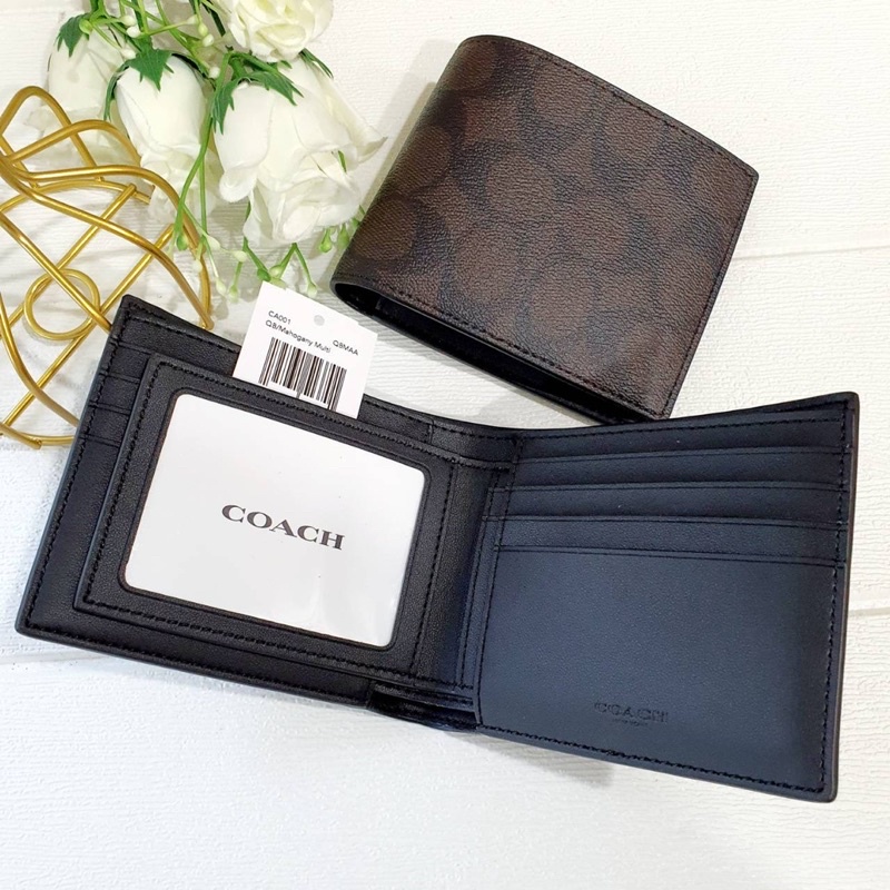 สด-ผ่อน-กระเป๋าสตางค์ผู้ชาย-2-พับ-มีไส้-coach-ca001-3-in-1-wallet-in-blocked-signature-canvas