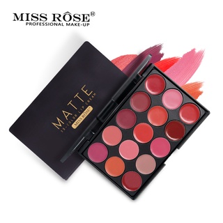 Miss Rose พาเลทลิปสติก เนื้อแมตต์ กันน้ํา ติดทนนาน 15 สี